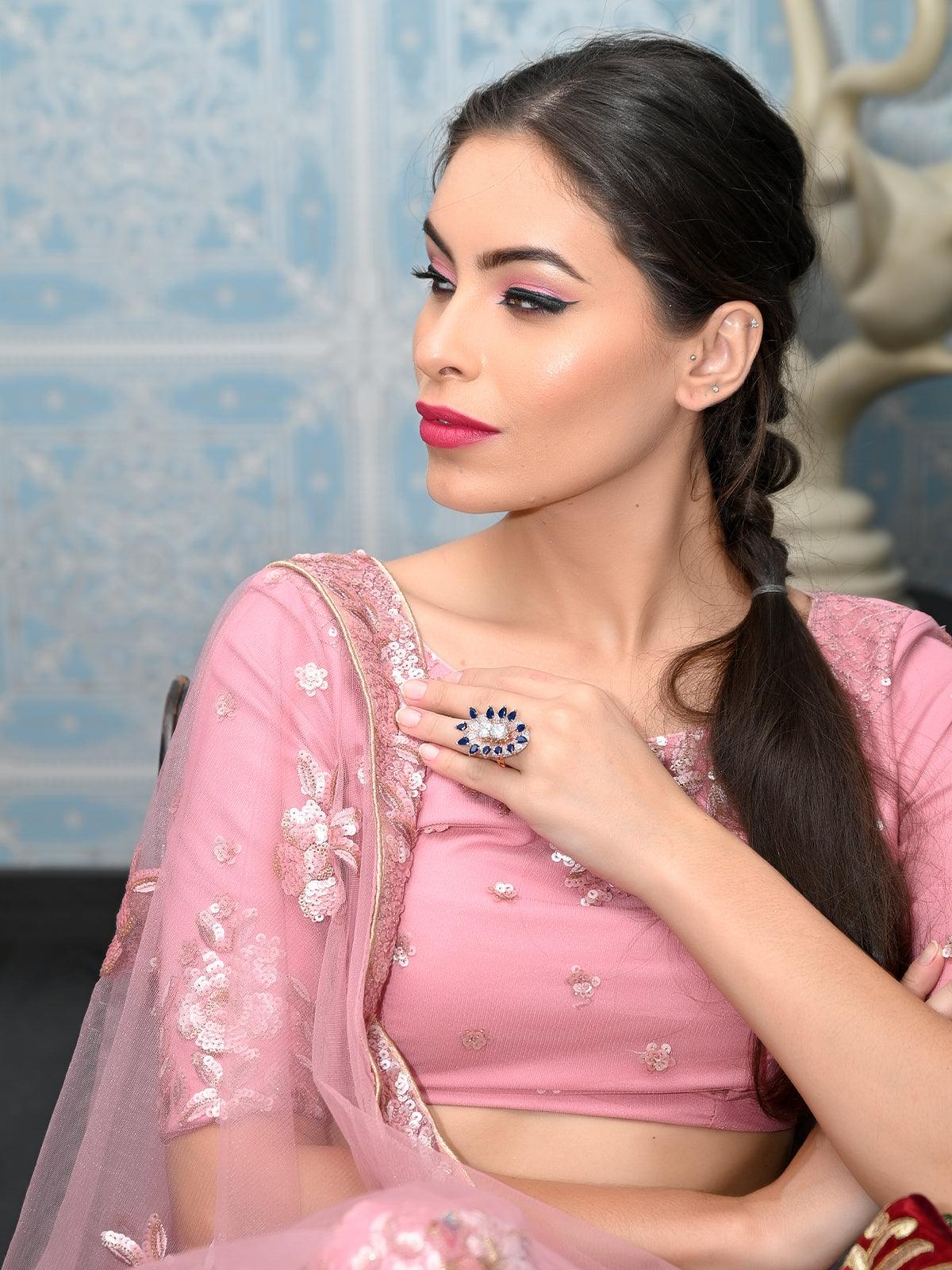 ROSE GOLD AUSTRIAN DIAMOND STUDDED RING - Rajwada