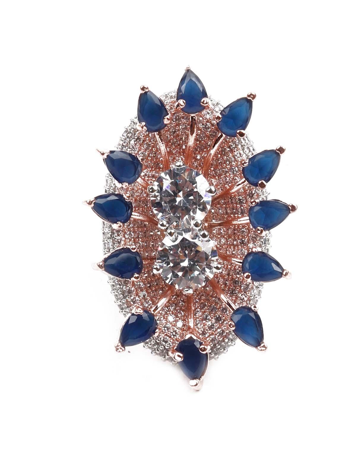 ROSE GOLD AUSTRIAN DIAMOND STUDDED RING - Rajwada