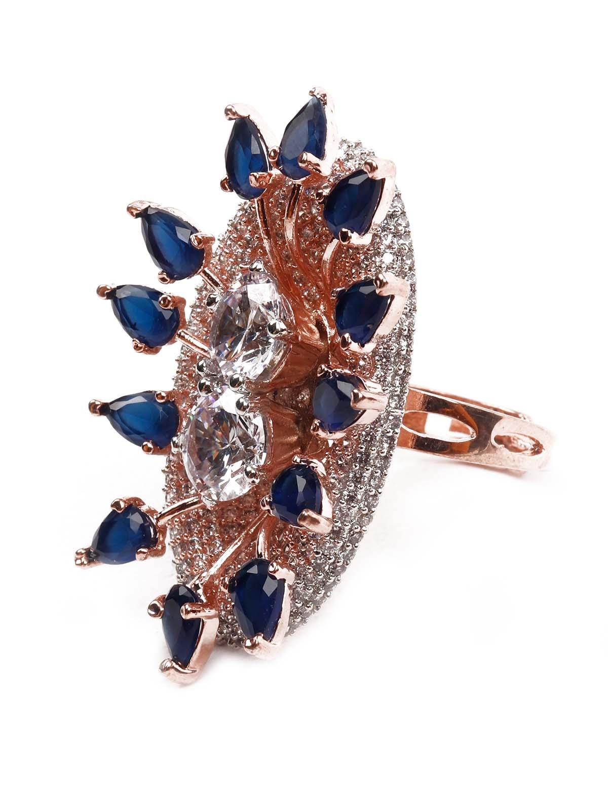 ROSE GOLD AUSTRIAN DIAMOND STUDDED RING - Rajwada