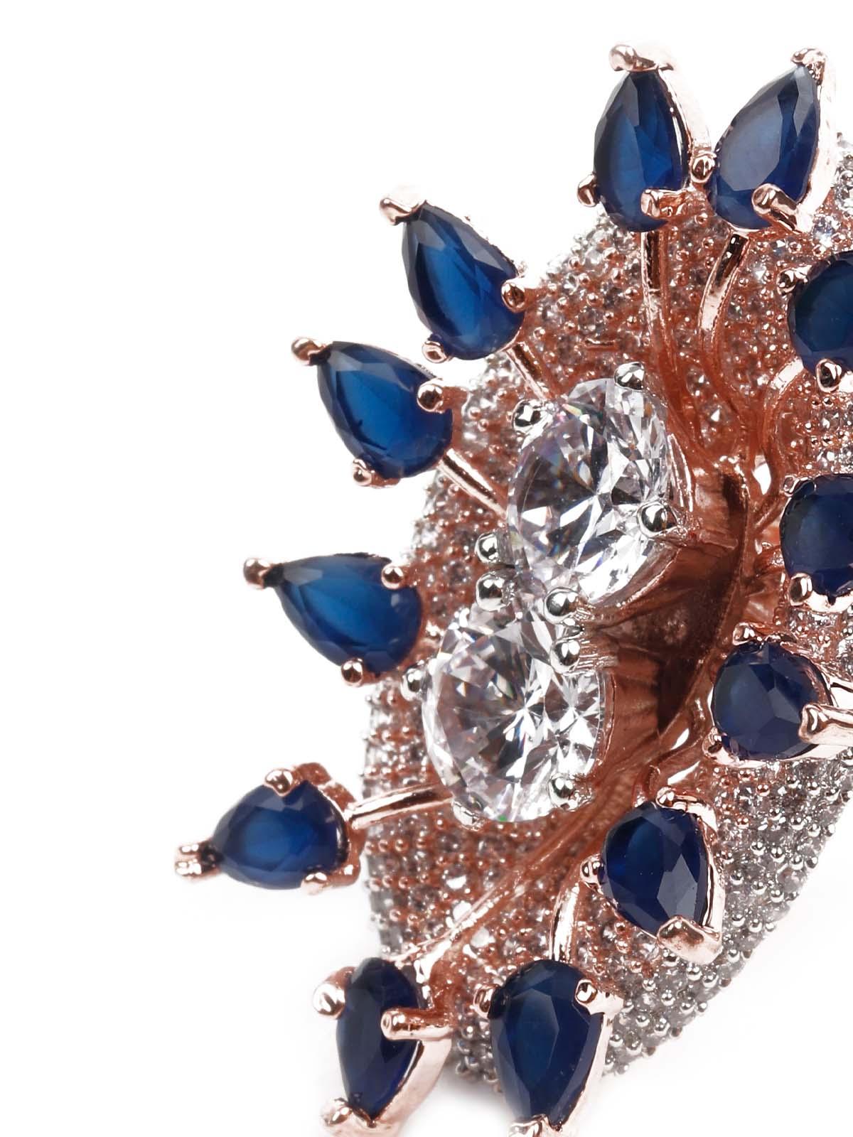 ROSE GOLD AUSTRIAN DIAMOND STUDDED RING - Rajwada