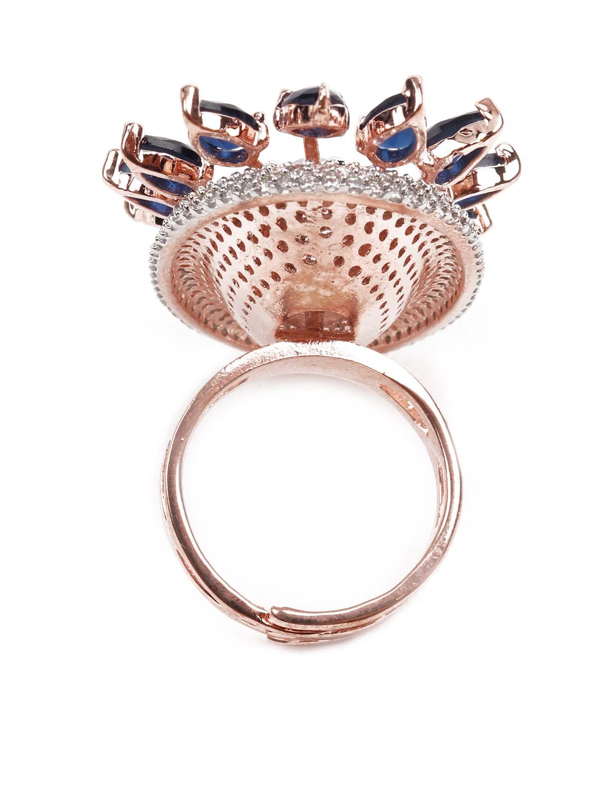 ROSE GOLD AUSTRIAN DIAMOND STUDDED RING - Rajwada