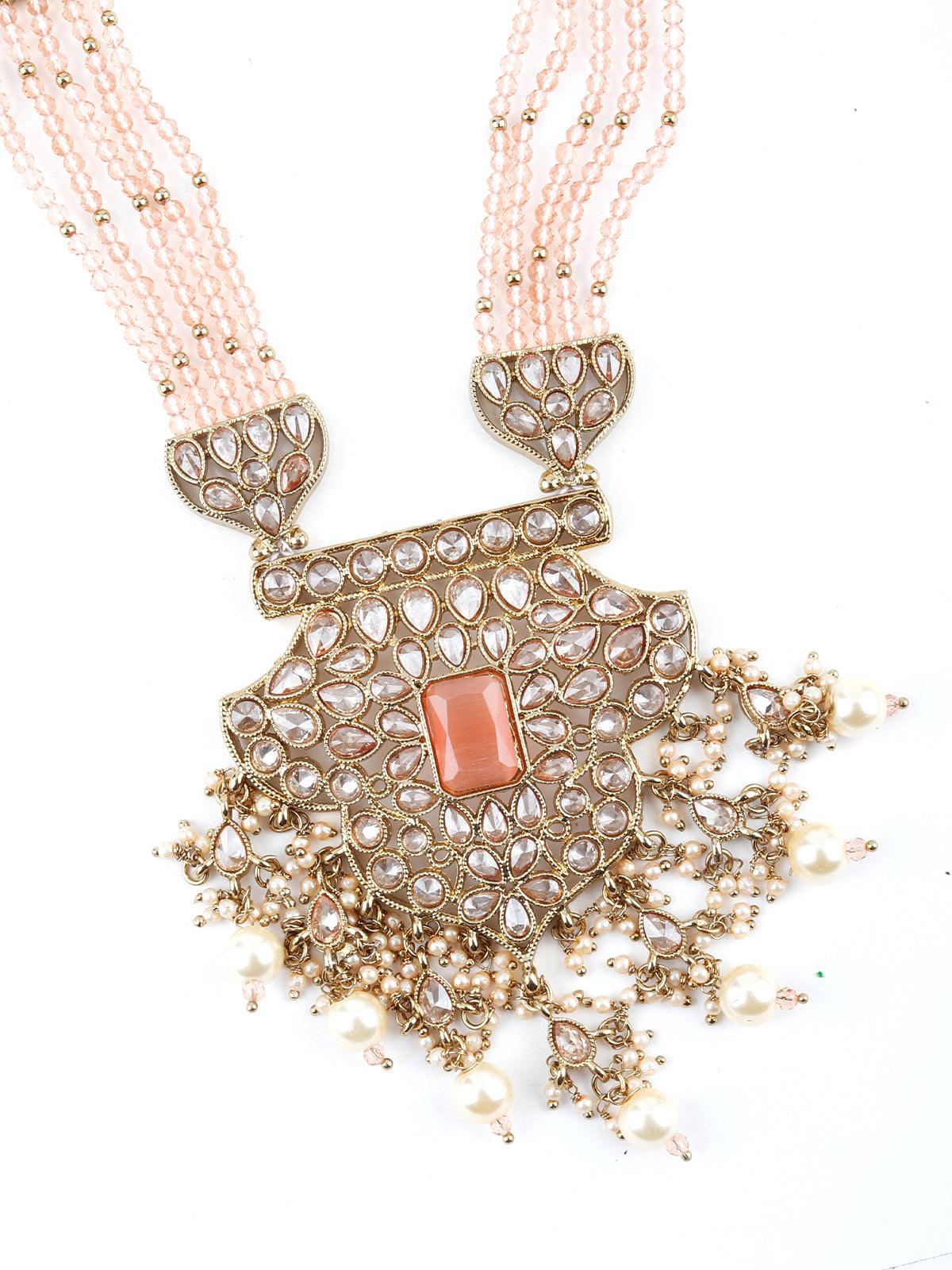 Rose Quartz Kundan Style Necklace Set - Rajwada