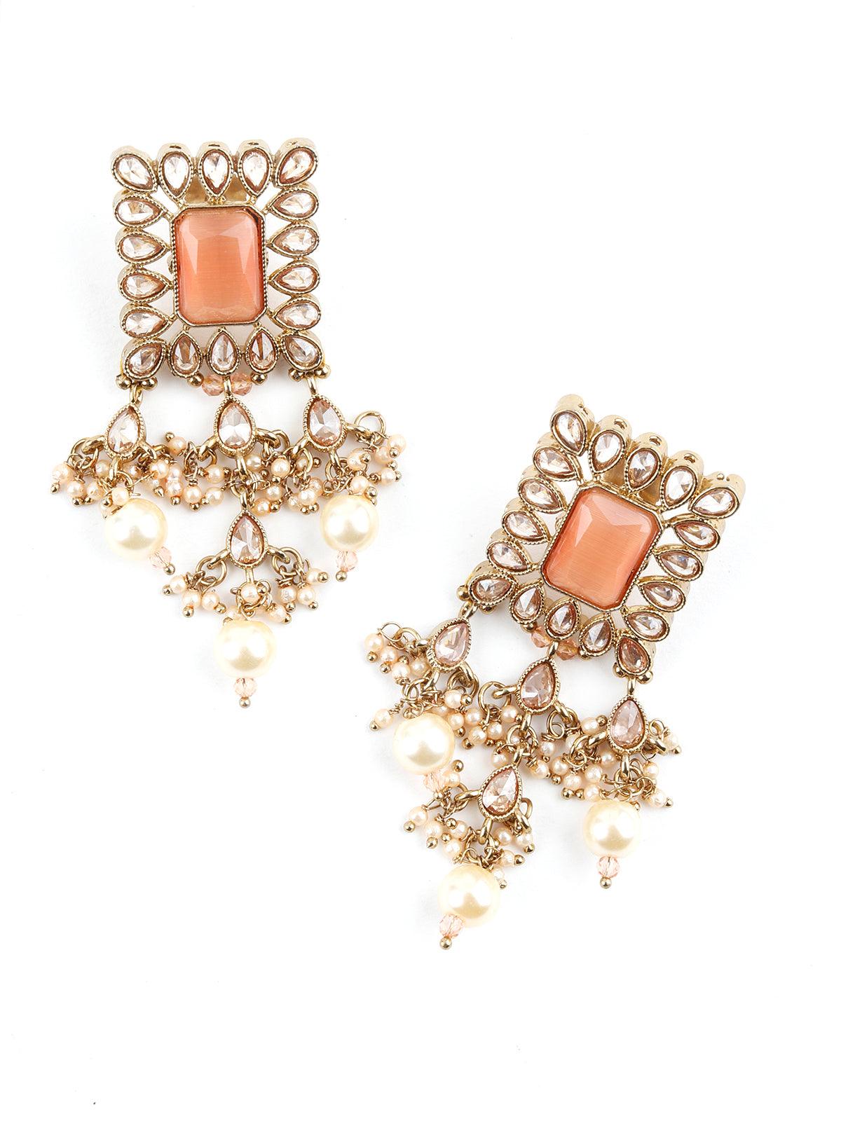 Rose Quartz Kundan Style Necklace Set - Rajwada
