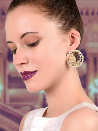 Round gold tone kundan and pearl earrings - Rajwada