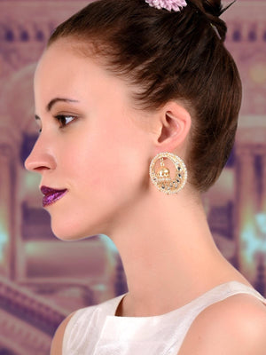 Round gold tone kundan and pearl earrings - Rajwada