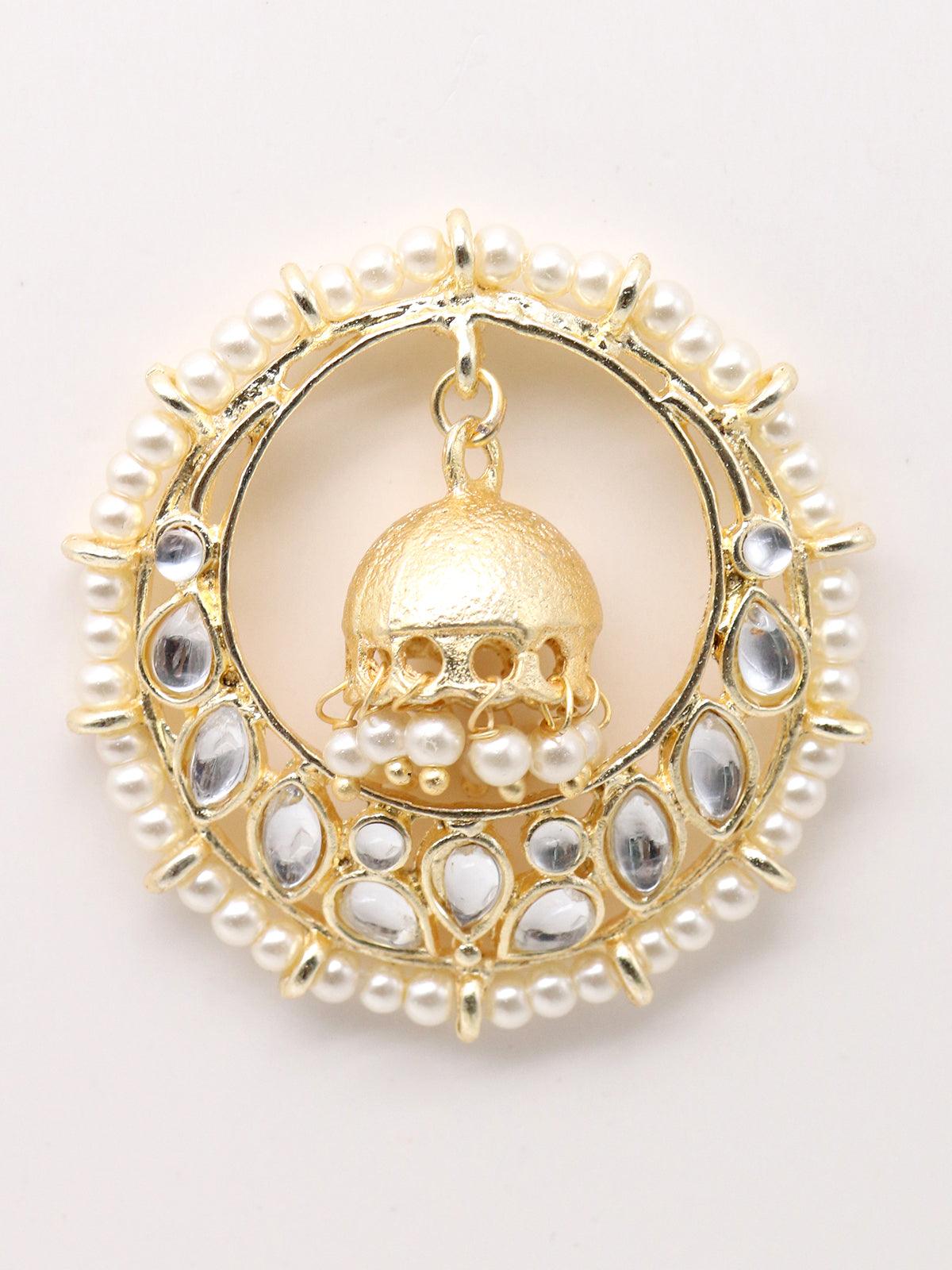 Round gold tone kundan and pearl earrings - Rajwada
