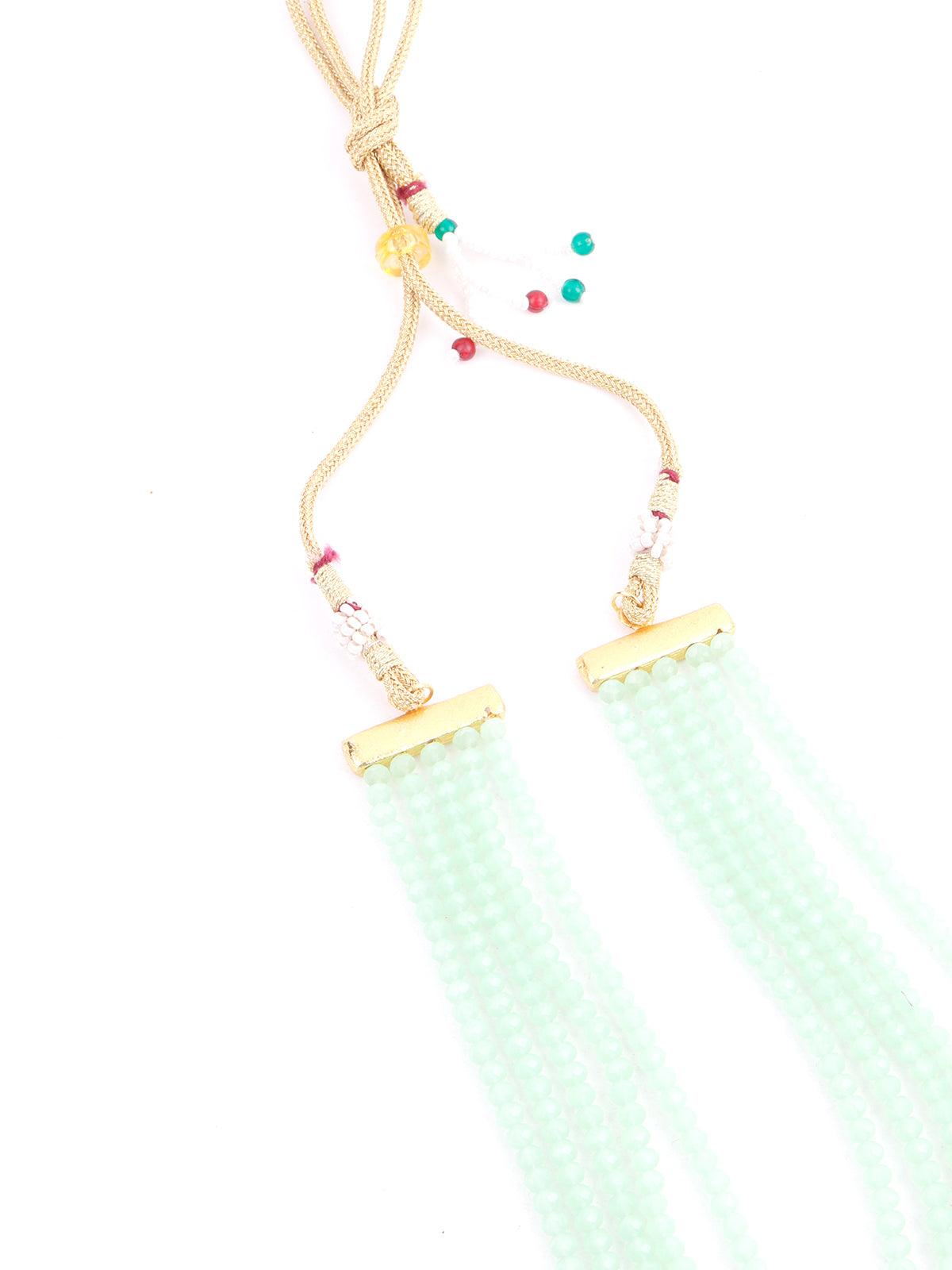 Round Green and White Kundan Jewellery Set - Rajwada