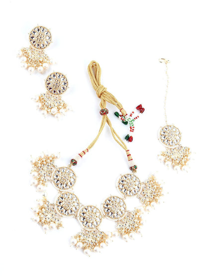 Round Pretty Gold Tone Choker Set - Rajwada
