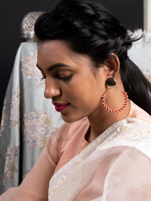 Round Red Beaded Dangle Earrings - Rajwada