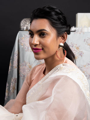 Round Red Beaded Dangle Earrings - Rajwada