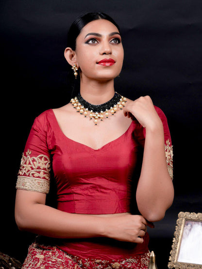Royal Blue Beautiful Onyx-Pearl-Kundan Choker Set! - Rajwada