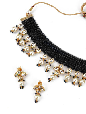 Royal Blue Beautiful Onyx-Pearl-Kundan Choker Set! - Rajwada