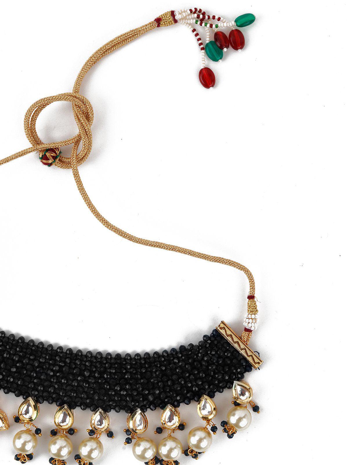 Royal Blue Beautiful Onyx-Pearl-Kundan Choker Set! - Rajwada