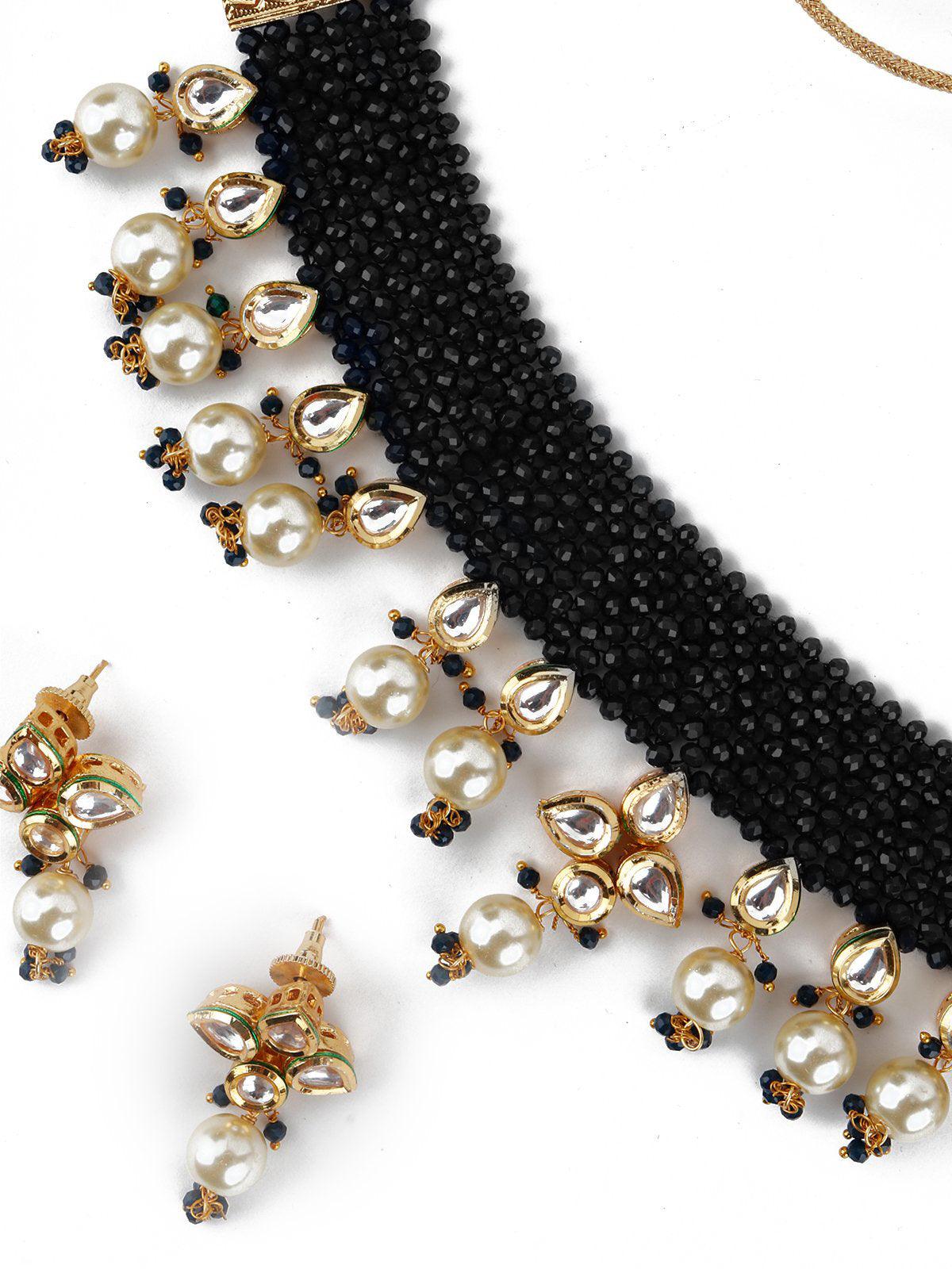 Royal Blue Beautiful Onyx-Pearl-Kundan Choker Set! - Rajwada