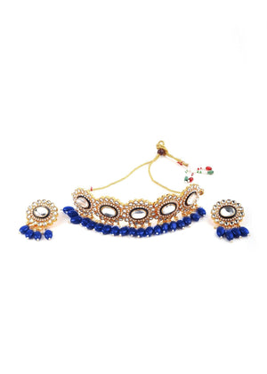 Royal Blue Gold Choker Set - Rajwada