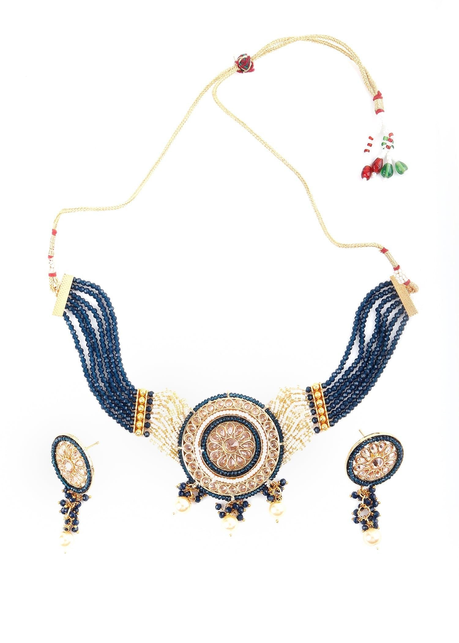Royal Blue Pearl Choker Set - Rajwada