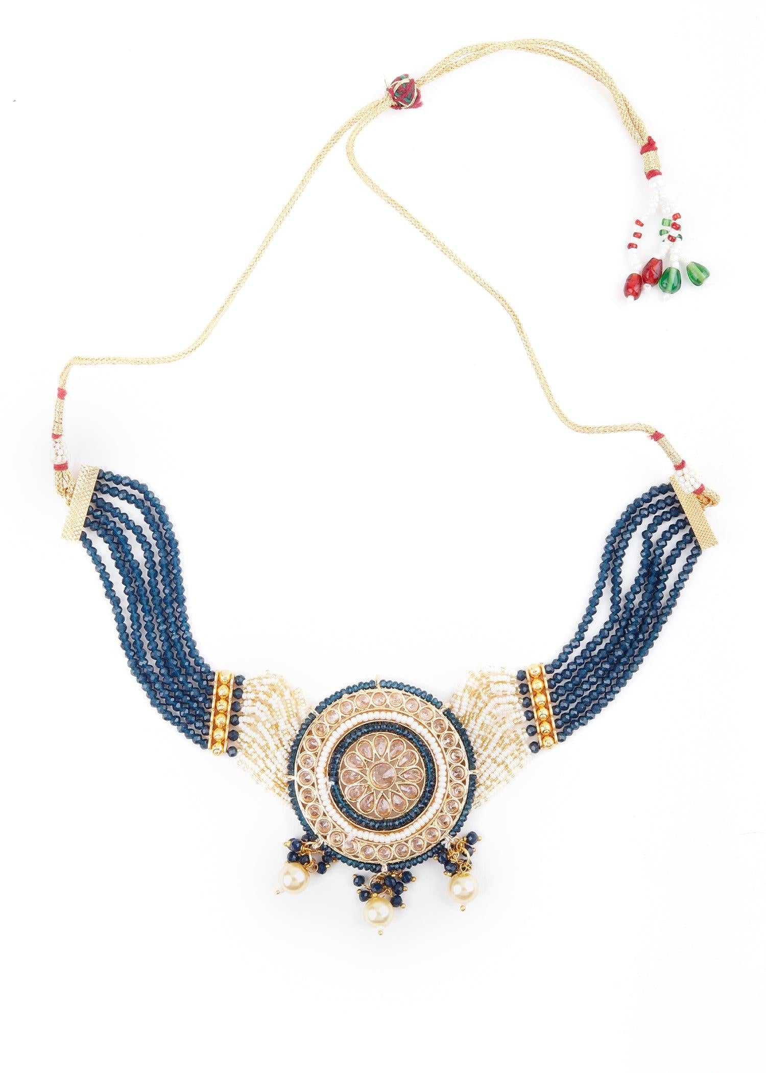 Royal Blue Pearl Choker Set - Rajwada
