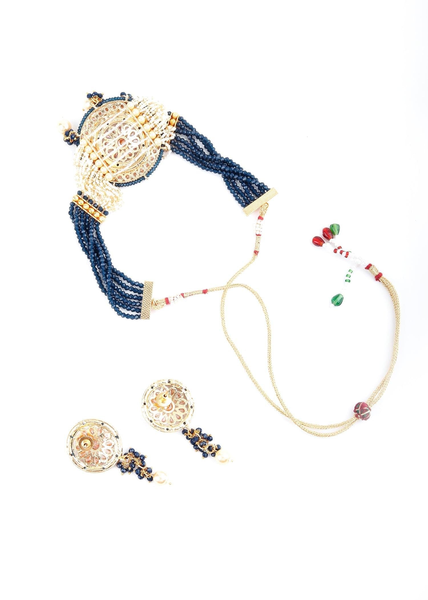 Royal Blue Pearl Choker Set - Rajwada