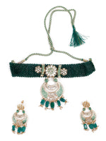 Royal emerald green choker necklace with a gorgeous pendant jewellery set&nbsp; - Rajwada
