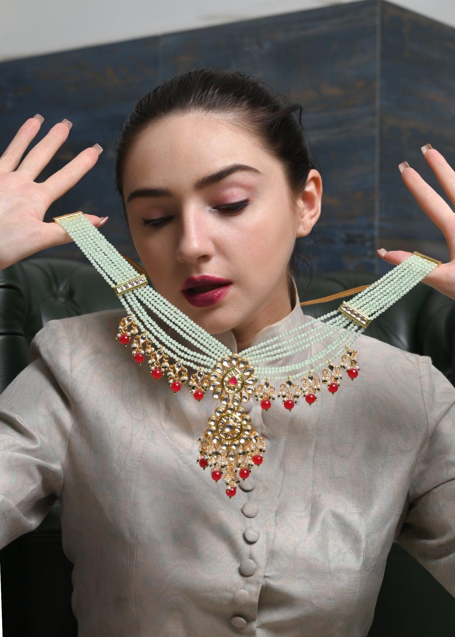 Royal Pearl & Kundan Necklace Set - Rajwada