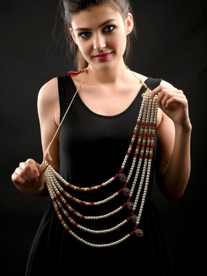 Ruby and White Multi Layered Kundan Necklace - Rajwada