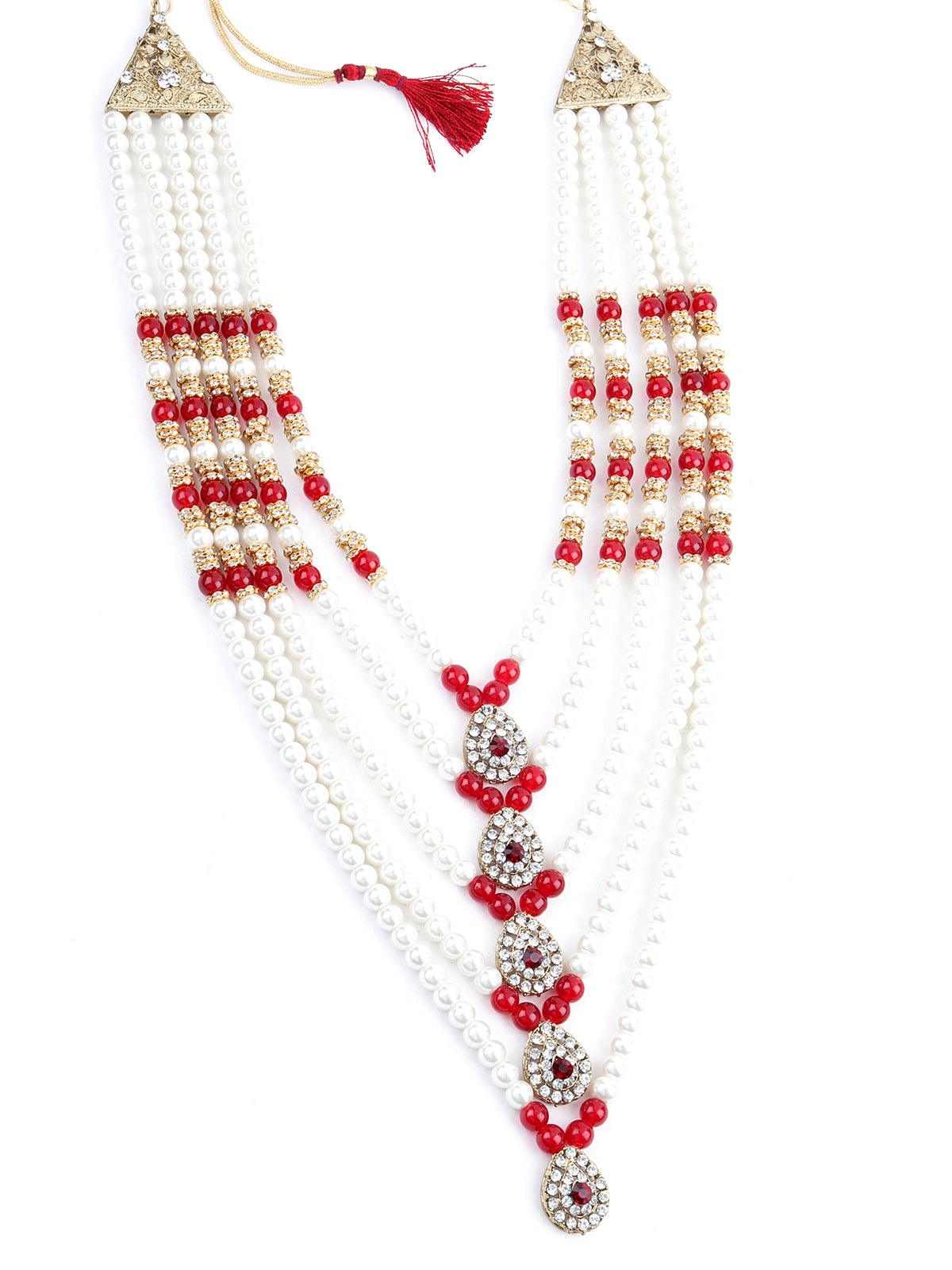 Ruby and White Multi Layered Kundan Necklace - Rajwada
