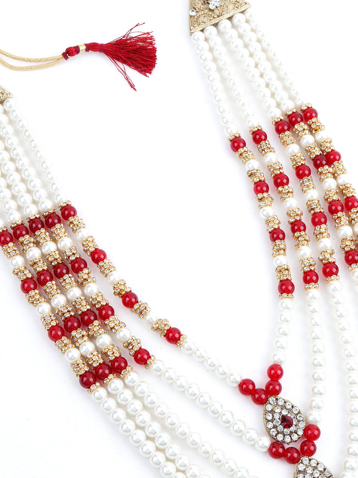 Ruby and White Multi Layered Kundan Necklace - Rajwada