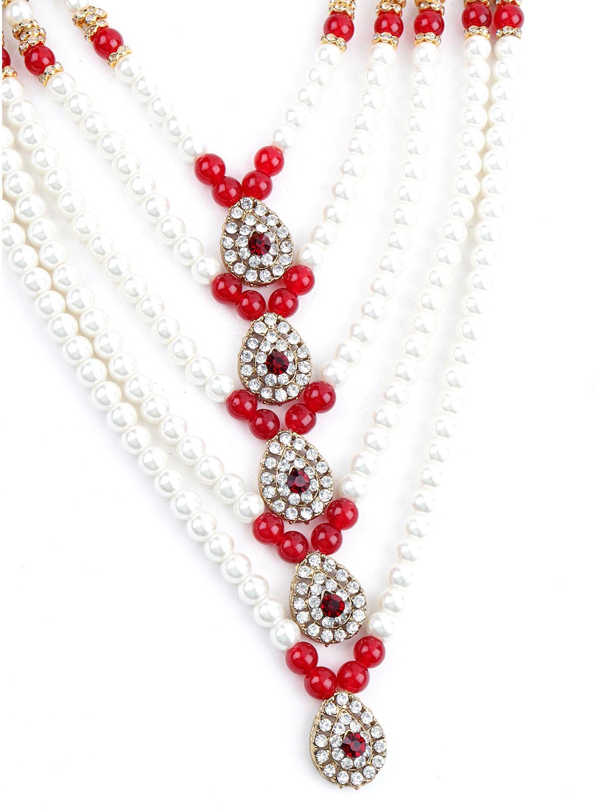 Ruby and White Multi Layered Kundan Necklace - Rajwada