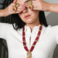 Ruby Color Statement Necklace Set - Rajwada