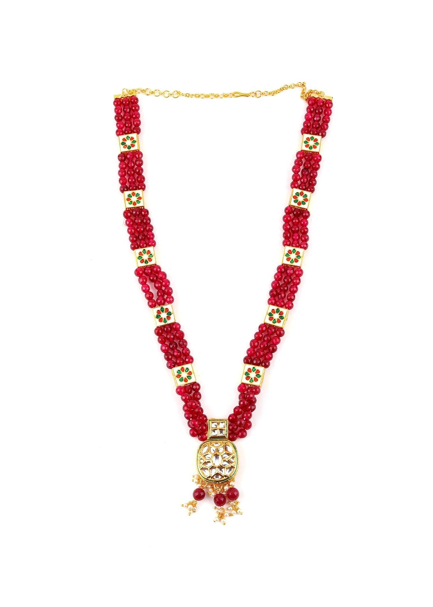 Ruby Color Statement Necklace Set - Rajwada