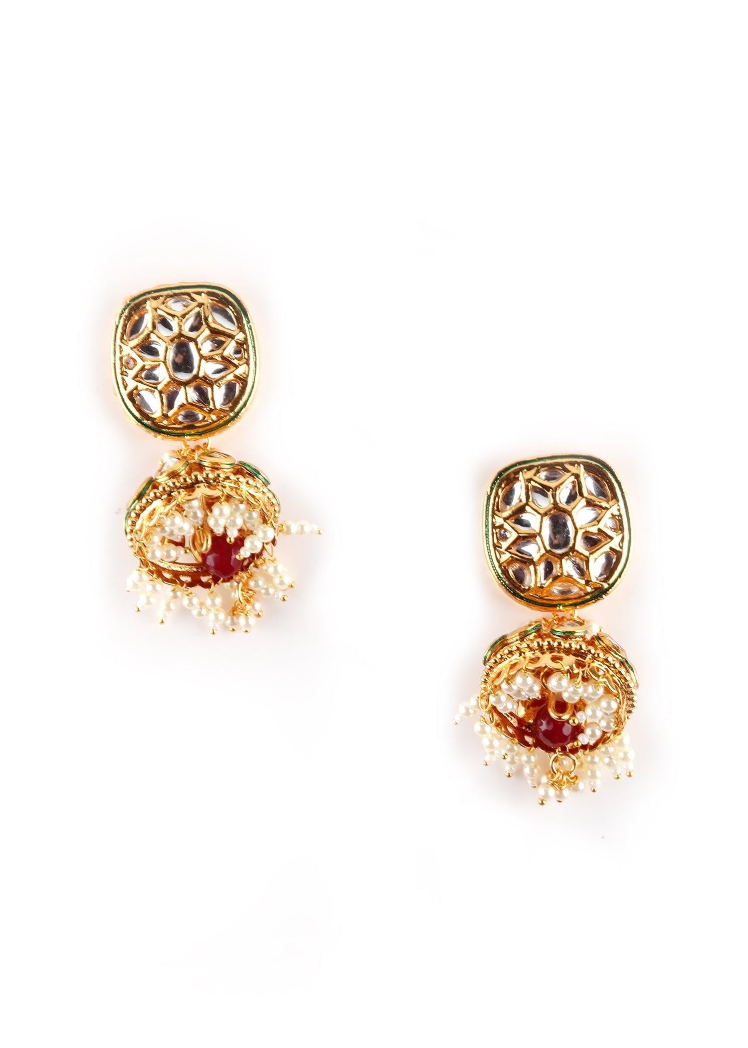 Ruby Color Statement Necklace Set - Rajwada