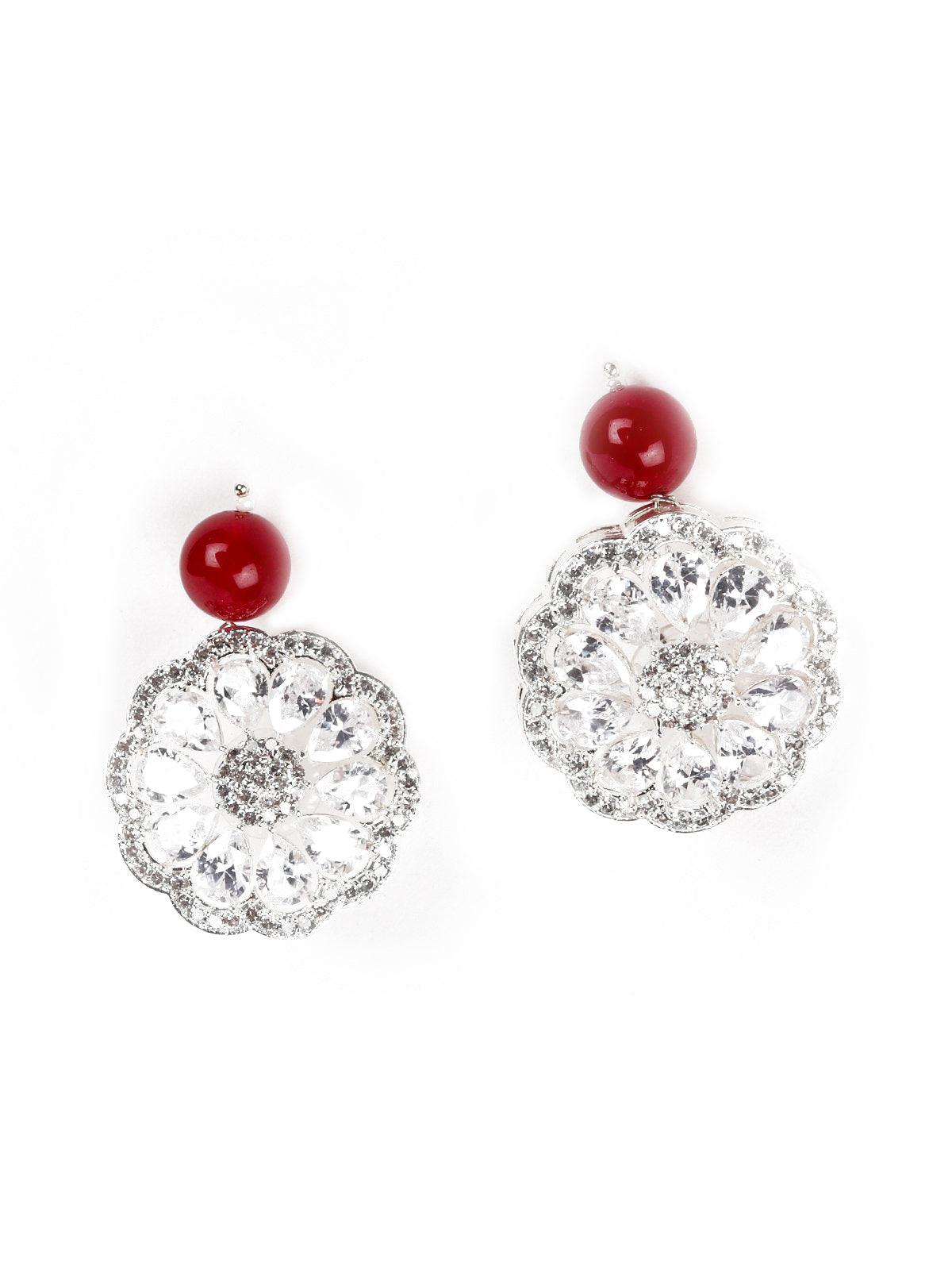 Ruby Onyx Beads Loop Necklace Set With Silver Embellishments - Rajwada