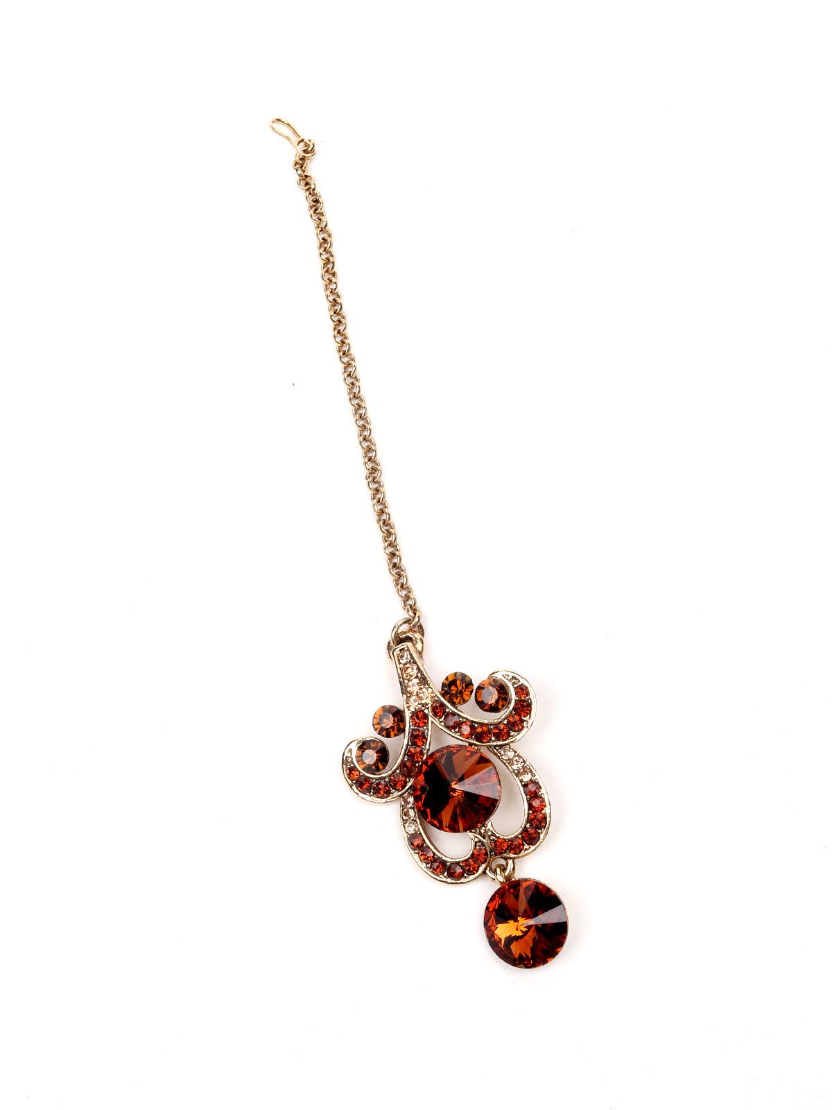 RUSTY BROWN AND GLOD STONES SET - Rajwada