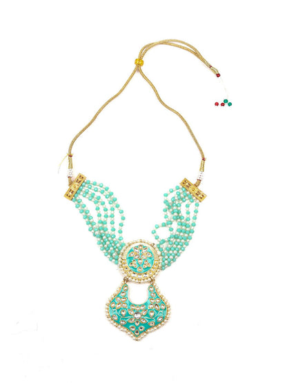 Sea green stunning beaded necklace for women - Rajwada