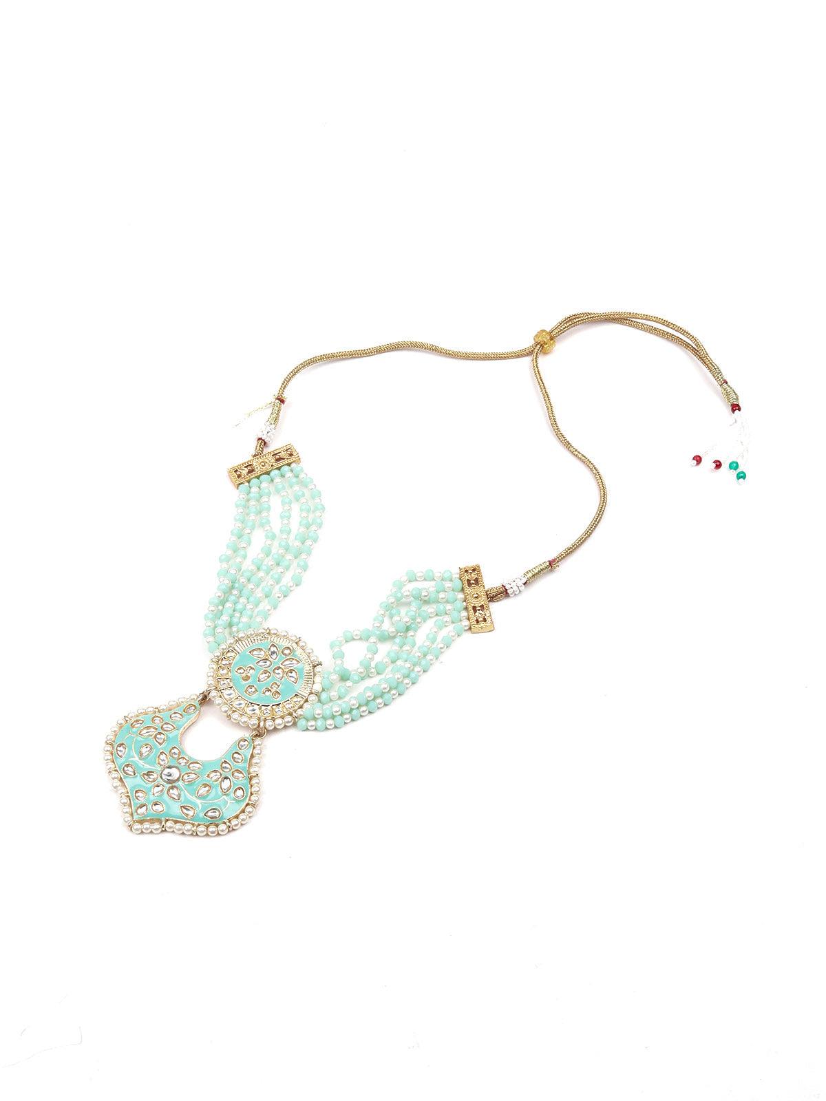 Sea green stunning beaded necklace for women - Rajwada