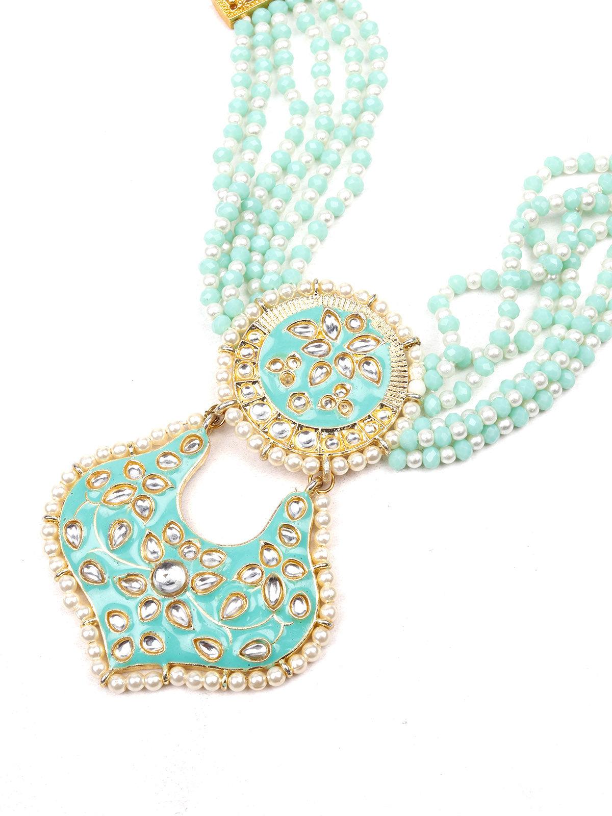 Sea green stunning beaded necklace for women - Rajwada