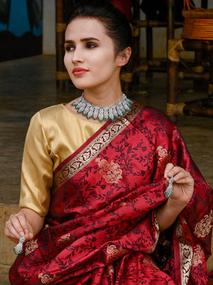 Shinny Crystal And Emerald Embellished Necklace With Earrings - Rajwada