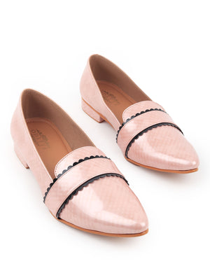 Rajwada Women Blush Pink Patterned Flat Loafers