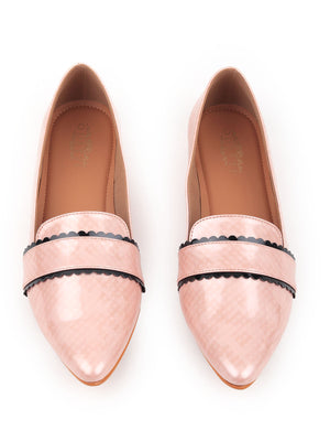 Rajwada Women Blush Pink Patterned Flat Loafers