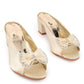 Rajwada Women Beige Shiny Square Heel Mules With A Bow