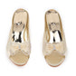 Rajwada Women Beige Shiny Square Heel Mules With A Bow