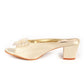 Rajwada Women Beige Shiny Square Heel Mules With A Bow