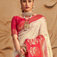 Silk Blend Off White and Red Woven Designer Saree - Rajwada