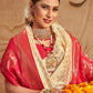 Silk Blend Off White and Red Woven Designer Saree - Rajwada