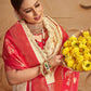 Silk Blend Off White and Red Woven Designer Saree - Rajwada
