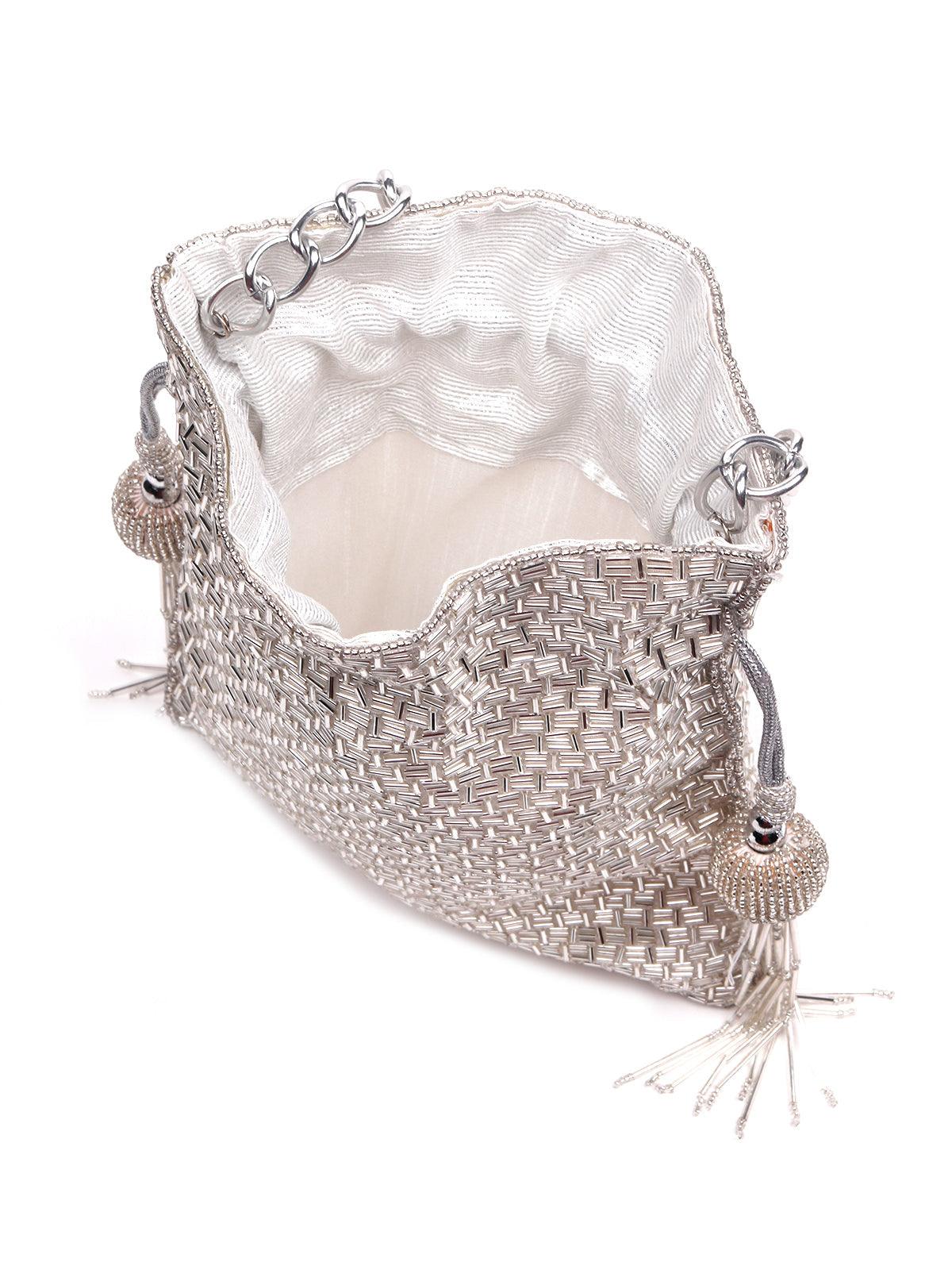 Silver Beaded Potli Handbag - Rajwada