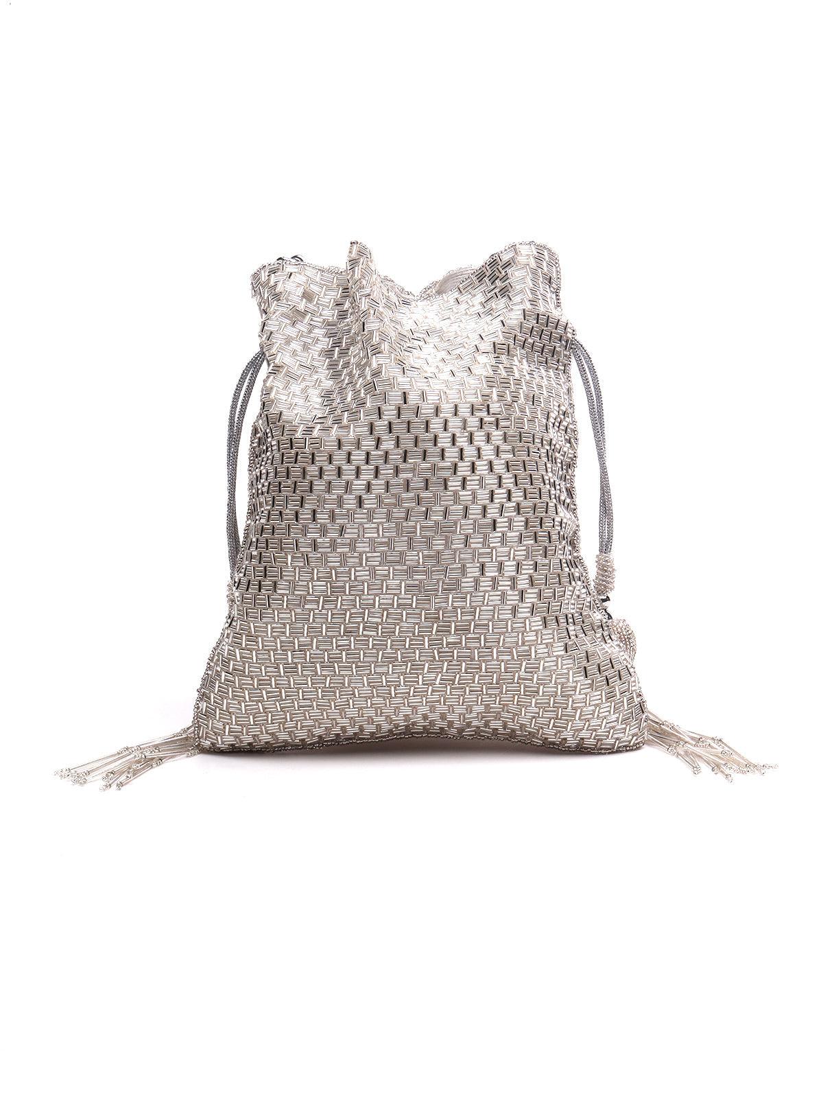 Silver Beaded Potli Handbag - Rajwada
