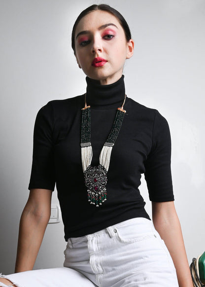 Silver Peacock Rani Haar Necklace Set - Rajwada
