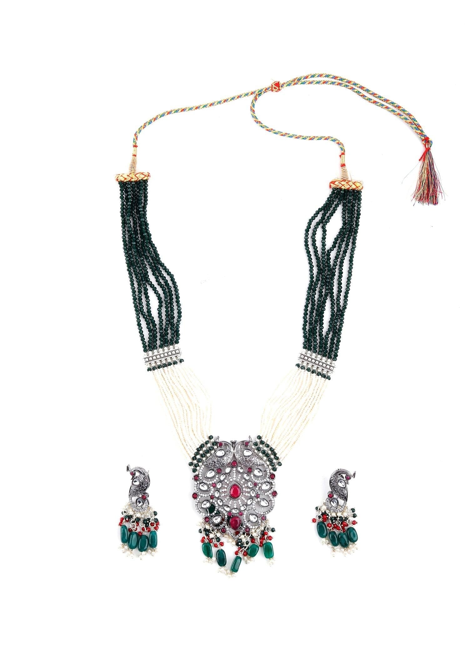 Silver Peacock Rani Haar Necklace Set - Rajwada