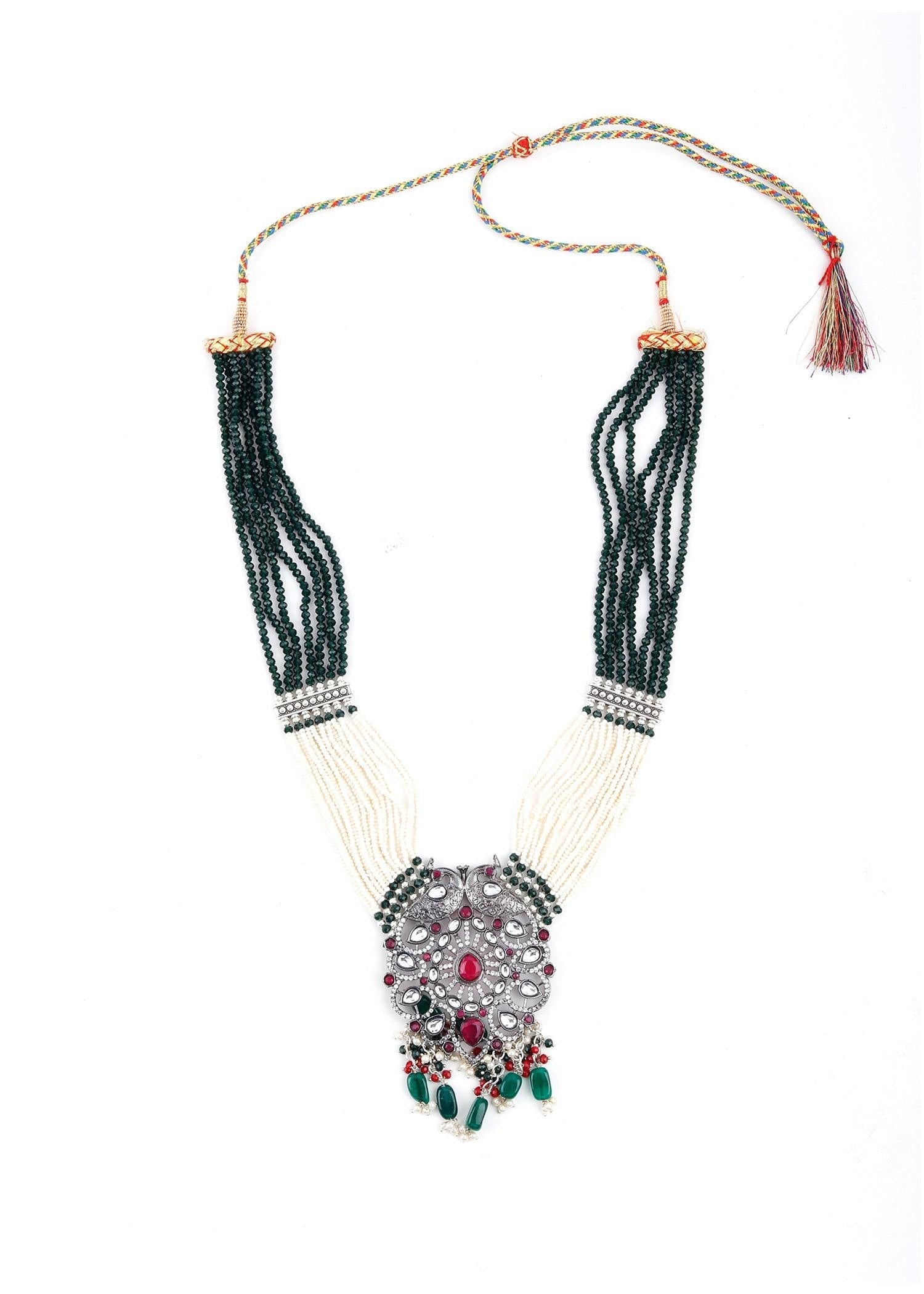 Silver Peacock Rani Haar Necklace Set - Rajwada